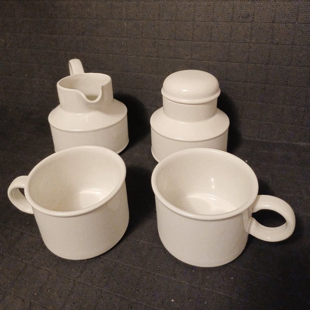 Vintage Stonehenge Midwinter White Ceramic Cups Mugs Creamer Sugar Bowl Set
